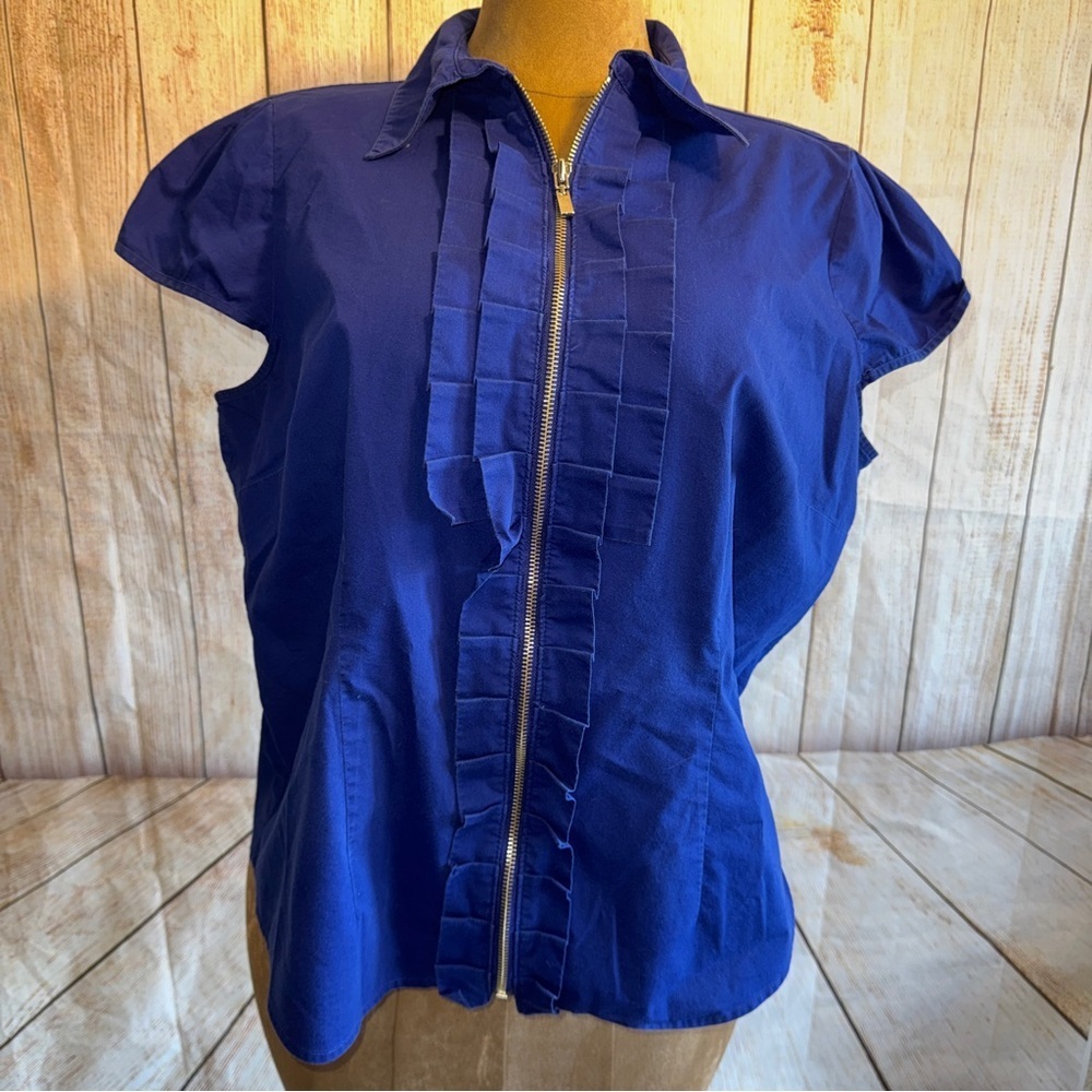 Worthington Cap Sleeve With Full Zipper Collared Stretch Shirt Women’s Sz 1X​​